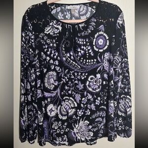 Roz & Ali Purple Black Floral Top | Large‎